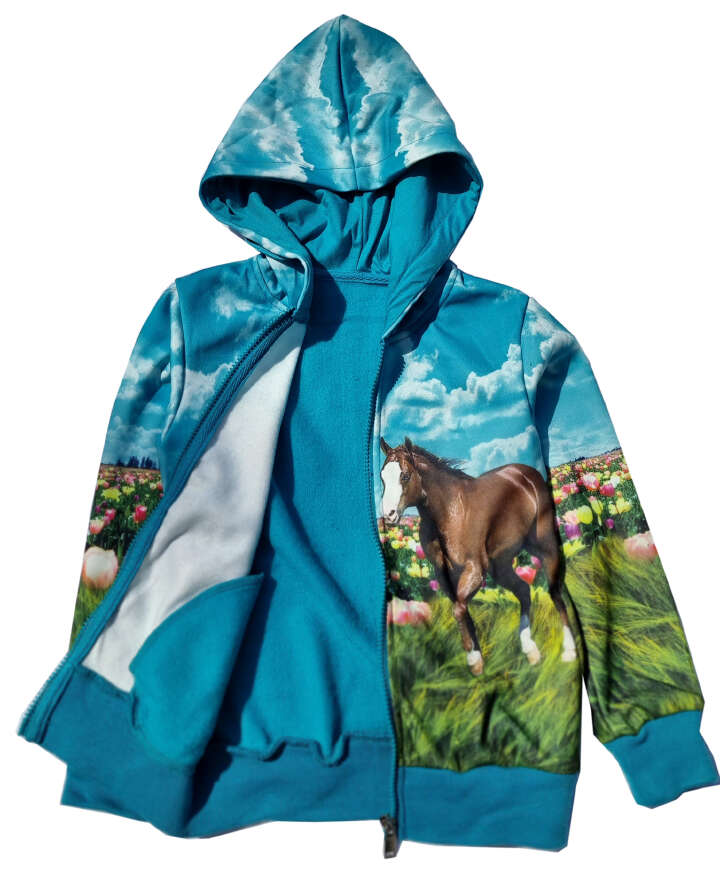 Kinder Sweatjacke mit verschiedenen Motiven: Pferde/Traktor (Olivgrün und Navy)